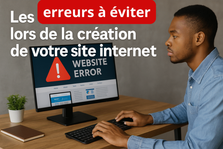 Homme devant un écran d’ordinateur affichant une erreur de site web