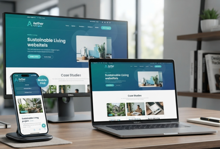 Un téléphone, un écran d’ordinateur et un portable affichant le même site web